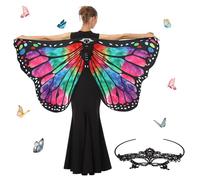 Niuoppy Butterfly Wings Adult, Soft Adult Butterfly Costume Girls, Butterfly Wings Shawl, Women Butterfly Cape, Adult Wings for Beach Party Cosplay Dancing(Style01)