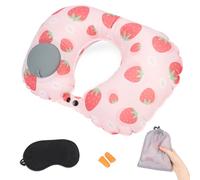 Niuoppy Cooling Inflatable Travel Pillow, Blow up Neck Pillow for Travel, Lightweight Inflatable Neck Pillow for Airplane with Eye Mask and Earplugs (Pink)