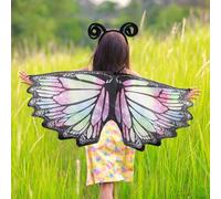 Niuoppy Kids Butterfly Wings Costume with Mask and Headband, Fancy Butterfly Wings Cape Kids, Colorful Butterfly Wings Shawl With Accessories, The Halloween Festival Gifts for Kids Girls (Style011)