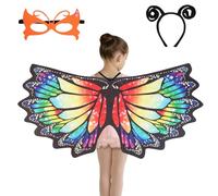 Niuoppy Kids Butterfly Wings Costume with Mask and Headband, Fancy Butterfly Wings Cape Kids, Colorful Butterfly Wings Shawl With Accessories, The Halloween Festival Gifts for Kids Girls (Style013)