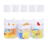 Niuoppy Large Bath Toy Organizer, Quick Drying Mesh Baby Bath Toy Storage, 60cm Bathroom Storage Net with 3 Compartment (White)