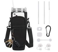 Niuoppy Water Bottle Carrier Bag, 40oz/1.1L Water Bottle Holder with Adjustable Shoulder Strap & Phone Pocket, Water Bottle Pouch for Walking Hiking (Black)