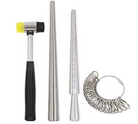 NIUPIKA Ring Sizer Tool Metal Ring Sizing Mandrel Ring Gauge Sizer Set Rubber Jeweler's Mallet Hammer Steel Finger Size Measuring Stick Wire Wrap Rings Tools Jewellery Making Kit