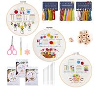 Niurome Embroidery Starter Kit, 3 Pack Cross Stitch Practice Kits with Floral Plant Pattern, Art Craft Handy Sewing Set with Hoop Threads Needles Tool and Instructions for Adults Beginner, Floral