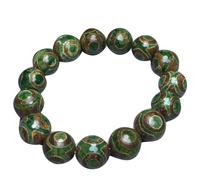 NIUSABOU Tianzhu Agate Bracelet, Three-Eyed Dzi Bead Bracelet Unisex Green Natural Agate 1.4cm/0.5mm Bead Pack of 4