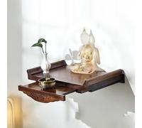 NIUSABOU Wooden Buddha Altar Stand, Wall Mounted Teak Buddha Altar Shelf With Drawer And Lotus Back Panel 39x24.5cm(No Backrest)