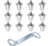 niusility 12PCS Aluminum Rugby Studs, Metal Football Studs, Silver 8Pcs 11MM + 4Pcs 13MM Durable Replacement Spikes, Compatible with Nike/adidas/Puma, Includes Wrench for Easy Installation