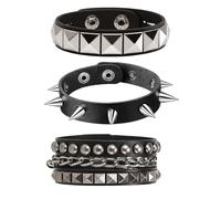 niusility 3PCS Studded Bracelet, Punk Accessories, Emo Accessories, Leather Bracelets For Women Men, Goth Jewellery, 80s Wristband Adjustable Wrap Wrist Cuffs for Halloween Party Favors