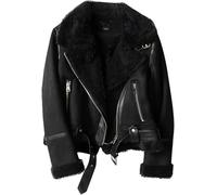 NIUVOO Women's Leather Faux Leather Jackets Thick Fur Lined Jacket Coats Warm Fur Collar Zipper Moto Biker Coat Fleece Jacket Winter