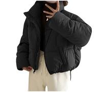 NIUVOO Womens Winter Baggy Fluffy Down Coats Warm Thicken Cotton-Padded Clothes Y2K Teen Girls Cropped Puffer Jacket Thermal Short Down Coats