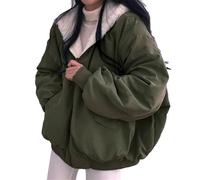 NIUVOO Women's Winter Cropped Jacket Fleece Cropped Parka Cardigan Jacket Loose Reversible Parka with Hood Winter Warm Leisure Outdoor Coat