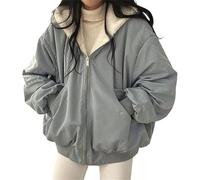 NIUVOO Women's Winter Cropped Jacket Fleece Cropped Parka Cardigan Jacket Loose Reversible Parka with Hood Winter Warm Leisure Outdoor Coat