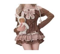 NIUVOO Womens Y2K Kawaii 2 Piece Set 2000s Off The Shoulder Bow Top Skirt Set Retro Emo Aesthetic Separable Outfit(XL)