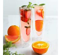 NIUXICH 2pcs Double Wall Glass Champagne Glasses,Transparent Stemless Sparkling Wine Glasses,Wall Insulated Champagne Flutes Glasses for Party Wedding Birthday (150ml)