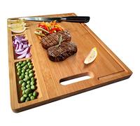 NIUXX Bamboo Cutting Board for Kitchen, Chopping Board with 3 Built-in Compartments & Juice Grooves, Serving Tray for Meats Vegetable Fruits, 38.5 x 27 x 1.5 cm Butcher Block, Carving Board