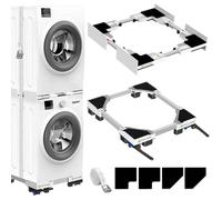 NIUXX Stacking Kit and Moving Base Set for Washing Machine and Dryer, Universal Stacking Frame Kit for 46-66 cm Washer Dryer, Mobile Base with Brake Wheels for 42-69 cm Furniture, with Ratchet Strap