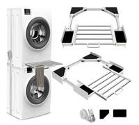 NIUXX Universal Stacking Kit for Washer and Dryer - Adjustable Stacker Frame for 53-68 cm Tumble Washing Machine - Stackable Sliding Shelf with Ratchet Ropes & Anti Vibration Feet