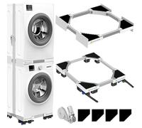 NIUXX Universal Stacking Kit and Moving Base Set for Washing Machine and Dryer, Stacking Kit for 46-66 cm Washer Dryer, Adjustable 42-69 cm Furniture Mobile Base with Brake Wheels, with Ratchet Strap