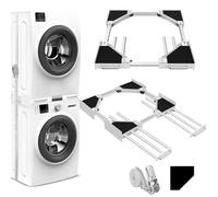NIUXX Universal Stacking Kit for Washing Machine and Dryer, Adjustable Stacking Shelf Kit for 57-70 cm Washer Dryer, Intermediate Frame with Ratchet Ropes and Drying Rack, Space-Saving