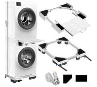 NIUXX Washing Machine Stacking Shelf Kit and Moving Base Set, Stacking Kit with Shelf for 53-68 cm Washer Dryer, Adjustable 42-69 cm Furniture Base with Brake Wheels, Laundry Space Saving Set