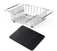 NiuYichee Expandable Dish Drying Rack, Drainage Rack Over Sink, Stainless Steel Dish Drainer Rack Organizer in Sink, Dish Drainer Basket Shelf on Counter, with Stainless Steel Utensil Holder