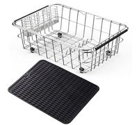 NiuYichee Expandable Dish Drying Rack, Stainless Steel Dish Drainer Rack Organizer in Sink, Drainage Rack Over Sink,Dish Drainer Basket Shelf on Counter, with Stainless Steel Utensil Holder