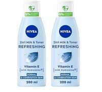 NIVEA 2-in-1 Refreshing Milk & Toner (200ml), Face Cleanser with Vitamin E and Hydramine, Deeply Cleanses, Tones, and Intensively Moisturises Skin, Make-Up Remover (Pack of 2)