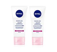 NIVEA 24H Moisturising Nourishing Day Cream SPF 15 (2 x 50 ml), Face Moisturiser Enriched with Shea Butter, Women's Face Care for Dry Skin
