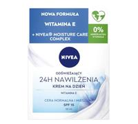 Nivea 24H Moisturizing Refreshing Day Cream SPF15 for Normal to Combination Skin 50ml, Microplastic-free, Vegan formula, Pack of 1