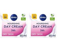 NIVEA 24h Nourishing Day Cream Moisturiser SPF30 (50ml), Hydrating Face Moisturiser with Factor 30 Sun Protection, Daily Face Cream for Dry Skin, Skincare Essential (Pack of 2)