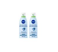 Nivea 2in1 Cleanser & Toner (200 ml), Gentle & Caring Face Cleansing Toner with Vitamin E Removes Residue and Makeup (Pack of 2)