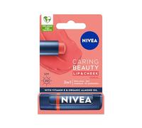 NIVEA 3-in-1 Caring Beauty Lip and Ch alm SPF 30, Coral, 4.8 g | Lip and Cheek Tint with Shea Butter, Vitamin E and Organic Almond Oil, Rich Colour, 24-Hour Moisture, SPF 30 UV Protection