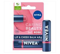 NIVEA 3-in-1 Caring Beauty Lip and Ch alm SPF 30, Rose, 4.8 g | Lip and Cheek Tint with Shea Butter, Vitamin E and Organic Almond Oil, Rich Colour, 24-Hour Moisture, SPF 30 UV Protection