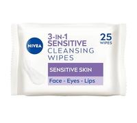 NIVEA 3-in-1 Sensitive Cleansing Wipes (25 Sheets), Plant-Based Makeup Remover, Face Wipes for Sensitive Skin, Gentle Yet Effective Makeup Removal (Pack of 6)