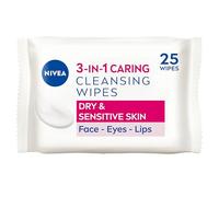 NIVEA 3in1 Caring Cleansing Wipes Dry Skin (25 Sheets, Pack of 6), Plant-Based Makeup Remover, Face Wipes for Dry Skin, Gentle yet Effective Makeup Removal