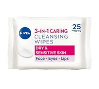 NIVEA 3in1 Caring Cleansing Wipes Dry Skin (25 Wipes), Plant-Based Makeup Remover Wipes, Face Wipes for Dry Skin, Gentle yet Effective Makeup Removal