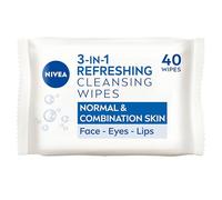 NIVEA 3in1 Refreshing Cleansing Wipes Normal Skin and Combination Skin (40 Sheets), Plant-Based Makeup Remover Face Wipes, Gentle Yet Effective Makeup Removal