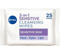 NIVEA 3in1 Sensitive Cleansing Wipes (25 Sheets), Plant-Based Makeup Remover Sheets, Face Wipes for Sensitive Skin, Gentle yet Effective Makeup Removal (Pack of 6)