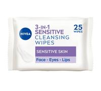 NIVEA 3in1 Sensitive Cleansing Wipes (25 Wipes), Plant-Based Makeup Remover Wipes, Face Wipes for Sensitive Skin, Gentle yet Effective Makeup Removal