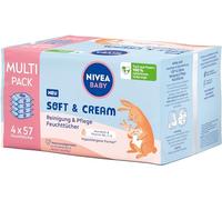 NIVEA Baby Soft & Cream Wet Wipes, Baby Wipes for Gentle Cleaning of Sensitive Baby Skin, Hypoallergenic Wet Wipes for Babies with Almond Oil and Vitamins (4 x 57 Pieces)