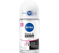 NIVEA Black & White Invisible Clear Roll-On Deodorant, Antiperspirant with Anti-Stain Formula and Ethyl Alcohol, Deodorant for 72 Hours Protection (50 ml)
