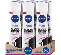 NIVEA Black & White Invisible Original Spray 6 Pack (6 x 200 ml), Feminine Care Stain Deodorant, Protect Skin and Clothing