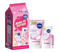 NIVEA BORN TO SOFTEN Beauty Gift Set, 3-Piece Collection | Premium Gifting & Beauty Kit with Cleansing Cream Wash, Day Sun Cream SPF 15 & Caring Lip Balm