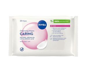 NIVEA Caring 3-in-1 Cleansing Face Wipes for Dry Skin (6 x 25 Sheets), Nourishing Face Cleanser and Makeup Wipes for Gentle Yet Effective Makeup Removal