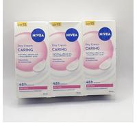 NIVEA Caring 48h Moisture Day Face Cream 50ml X 3 SPF15 New QU