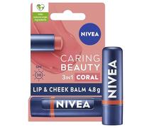 NIVEA Caring Beauty Coral Lip Balm SPF30 (4.8g), 3-in-1 Buttery Lip and Cheek Tint, Rich Colour and 24H Moisturisation with SPF 30 Protection