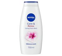 NIVEA Caring Foam Relax Shower & Bath Foam (750ml), Nourishing Bath Cream with Hibiscus Scent to Leave Skin Feeling Soft, Smooth and Moisturised
