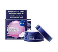 NIVEA Caring Night Face Cream (3 x 50ml), Rich Moisturiser for Sensitive & Dry Skin, Nourishing Night Cream with Hyaluronic Acid and Argan Oil for 48H Moisture