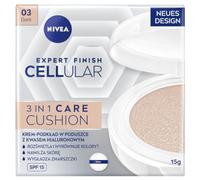 NIVEA Cellular Expert Finish 3 in 1 Cushion for dark skin care (15 g), makeup with hyaluronic acid, collagen booster and SPF 15, hydrating cushion foundation