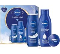 NIVEA Classic Love Gift Set, Care Set with Moisturising Care Products, Gift Box with Shower Nourisher, Labello, Body Milk and NIVEA Cream